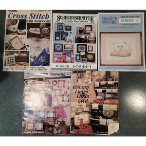 Lot X5 Vintage Cross Stitch Pattern Booklets Burdett, Leasure Arts, NEW